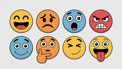 Fototapeta premium A collection of seven cartoon faces expressing various emotions