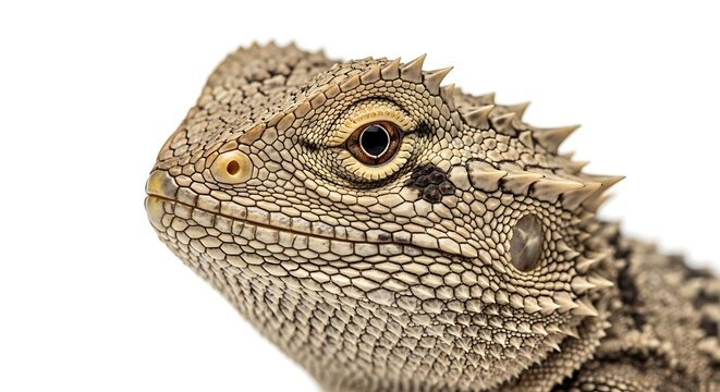 Close-up of a lizards scaly head.