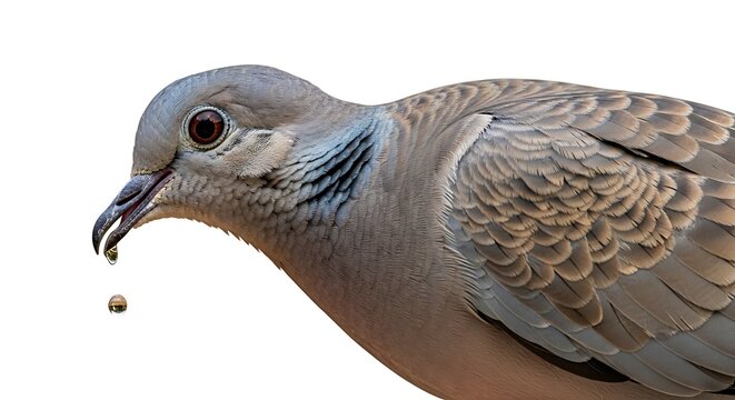 Close-up of a Mourning Dove eating.