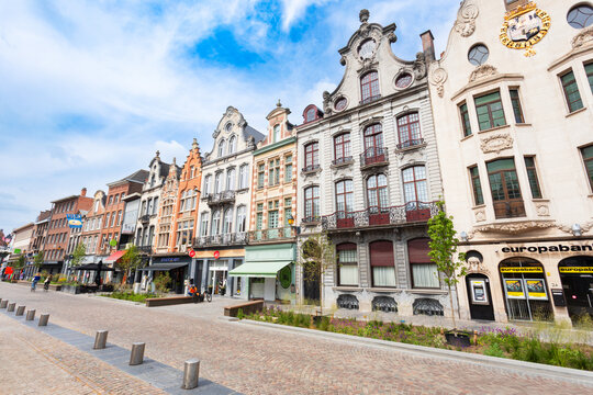 Historic buildings at IJzerenleen square in Mechelen, Belgium