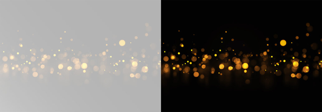 Sparkling golden bokeh particles with elegant shimmering light dots and warm festive glow overlay
