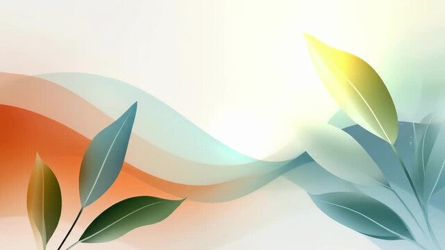 Abstract leafy design with vibrant green and orange hues on soft background