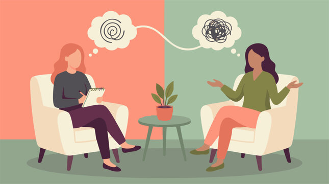 Illustration of Therapy Session with Patient and Psychologist