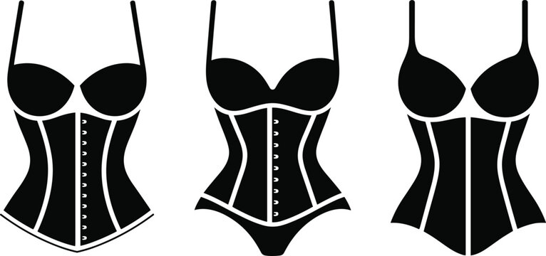 Corset Lingerie Icons Set Women Fashion Bustier Silhouette Vector Collection