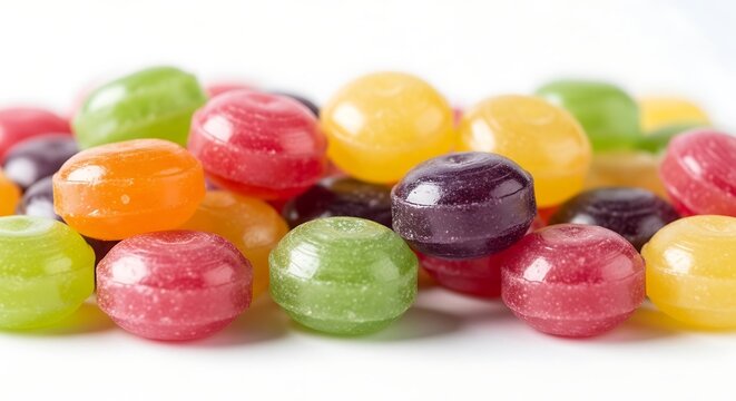 Colorful jelly beans on white background.