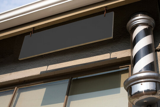 Classic barbershop sign exterior photo, suitable as mockup