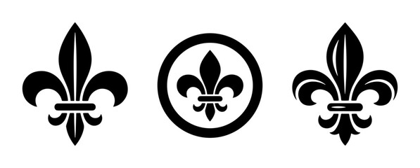 Vintage fleur de lis vector icons, black heraldic lily symbols set, elegant royal floral ornaments for luxury branding and crest design © Mahir