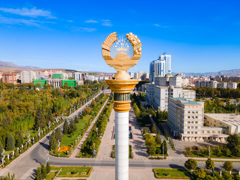 Dushanbe city aerial panoramic view in Tajikistan
