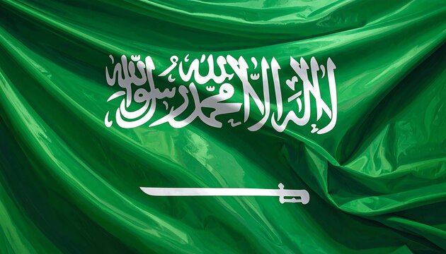 A green flag with white Arabic calligraphy and a sword (1)