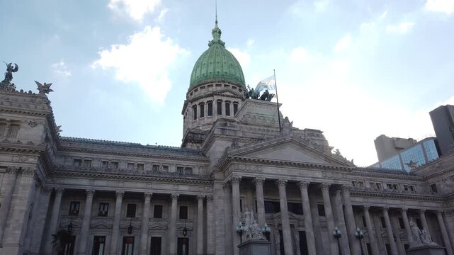 Establishing Shot of National Congress Palace at Sunset in Buenos Aires city 60fps
