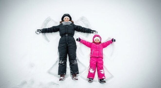 Celebrating happy mother's day a heartwarming snow angel moment with mom and child in winter