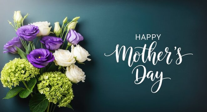 Happy mother's day beautiful floral arrangement with elegant calligraphy celebrate mom