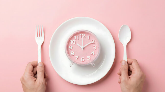 Intermittent fasting concept with clock on plate