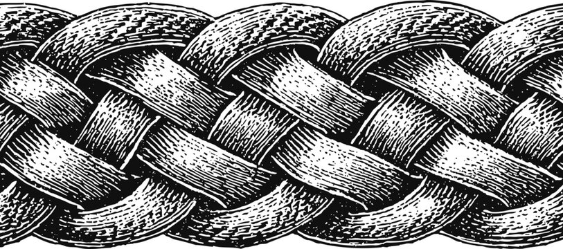 Intricate braided rope pattern illustration with detailed texture and shading, vintage design element