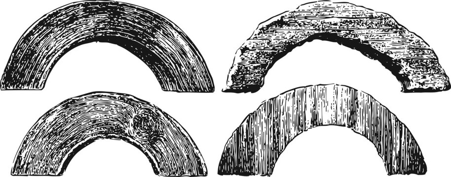 vintage semicircle wood texture illustrations hand drawn curved wooden patterns in black and white
