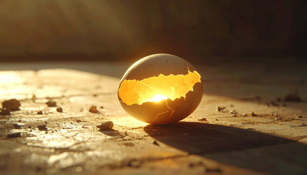 Broken eggshell with bright light