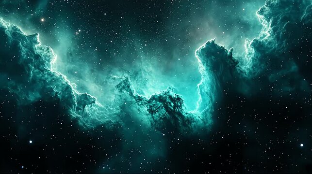 Cosmic nebulae vibrant teal and black space cloud formation background