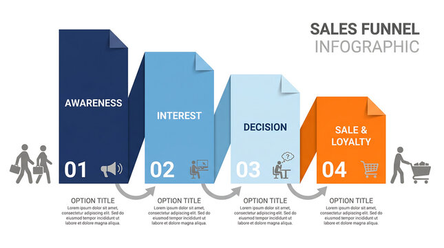 Sales funnel Infographic diagram template for business. Modern Timeline 4 level steps, presentation vector infographics.
