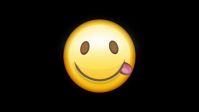 Smiling Emoji Icon Tongue Out On Black Background
Animated Emoji smiley icon on black background with alpha channel