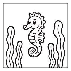 Fototapeta premium Cute Sea Animals and Marine Life Coloring Page Vector Line Art