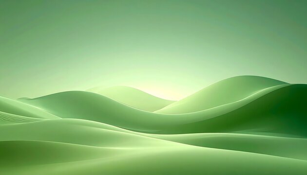 Fondo abstracto de colinas verdes onduladas con luz suave y paisaje minimalista moderno