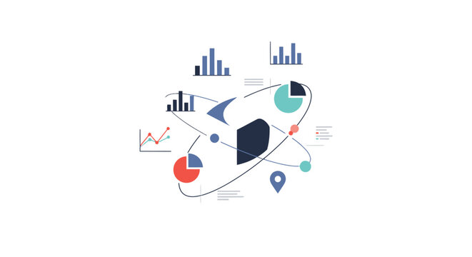 Abstract Futuristic Rocket Ship with Data Visualizations and Charts.