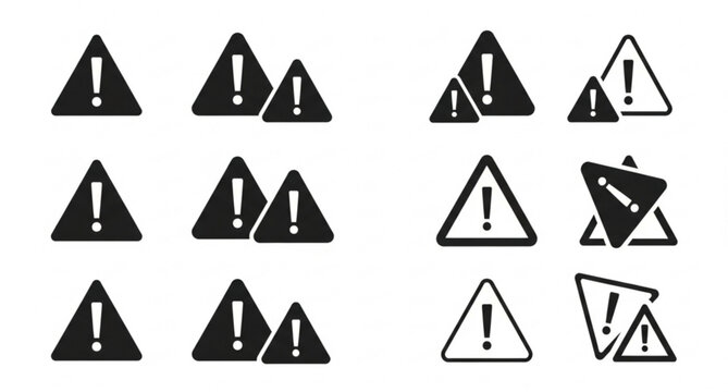 Alert warning triangle icon collection with exclamation mark flat vector caution attention symbols set