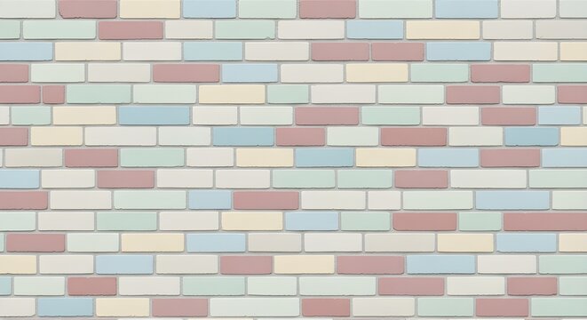 Colorful pastel brick wall background with red, blue, green, and white bricks