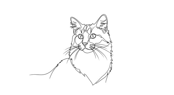 LaPerm cat portrait line art on white background
