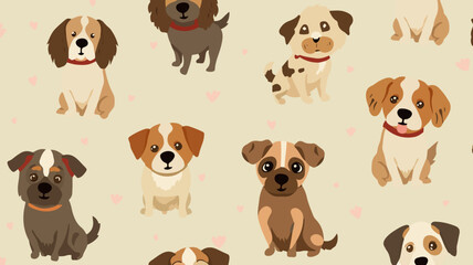 Obraz premium vector template featuring cute dog fabric motifs with flat design style, pastel color palette, and bold lines, incorporating adorable canine characters with distinctive facial features