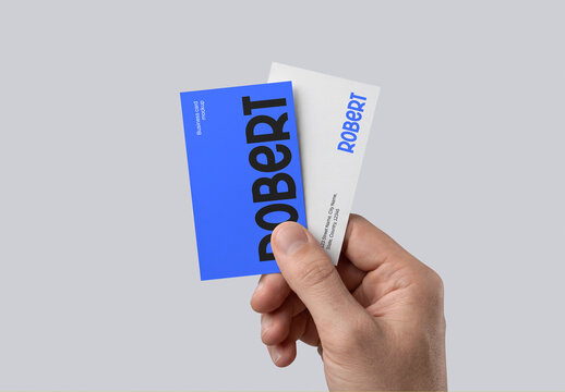 Hand Holding Blue Business Card Mockup