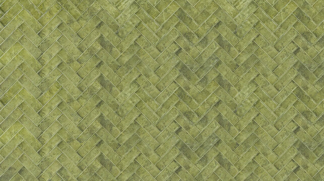 Dark Green Ceramic Tile Texture Background in Herringbone Layout