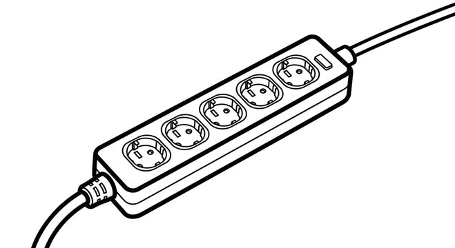 Electrical power strip with multiple sockets and cord, isolated on white background