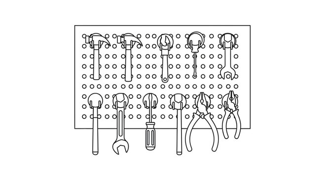 Pegboard with Hand Tools Illustration