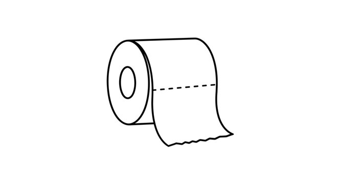 Toilet paper roll icon, simple line art on white background