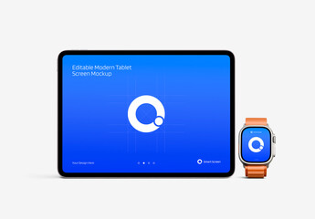 Modern Tablet and Watch Device Screen Mockup