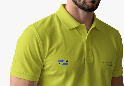 Close-up of a man in a polo t shirt mockup