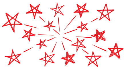Obraz premium Red starburst, exploding stars, hand-drawn vector graphics, festive icons