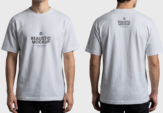 Men's White T-Shirt Mockup Front and Back