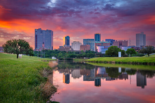Fort Worth, Texas, USA. Cityscape image of downtown skyline of Fort Worth, Texas at beautiful spring sunrise.