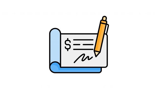 Animated Cheque in filled line icon style, suitable for banking, business, payment concept illustrations