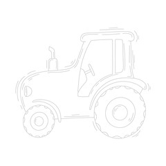 Obraz premium Hand drawn outline of a tractor with curved body and simple tires sketch style Vector illustration