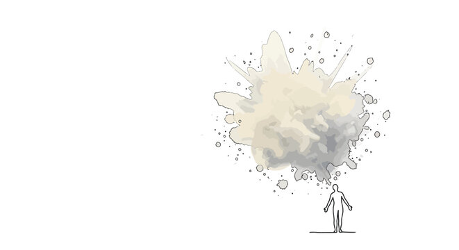 Creative idea, inspiration concept, thinking person, explosive thought bubble, grey