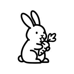 Obraz premium Outline of a cute rabbit eating a carrot in a clean simple cartoon design Vector illustration