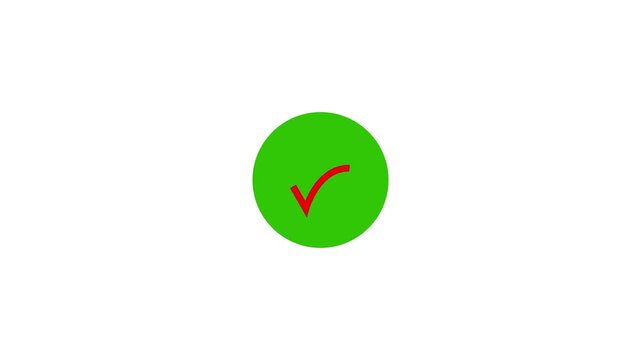 green check mark icon in black circle animation on white background 4k video.