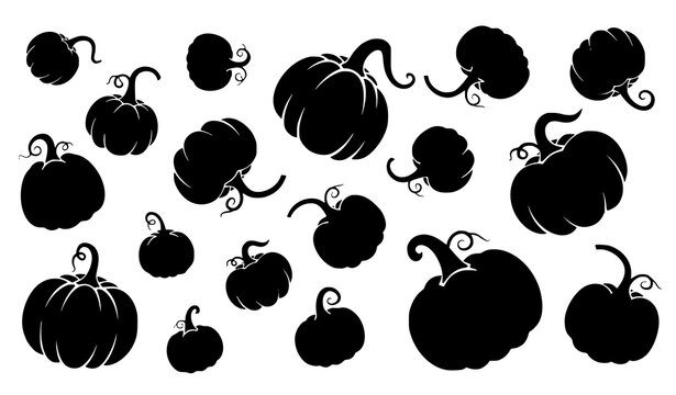 Playful pumpkin silhouette collection with organic arrangement in black and orange for autumn themes