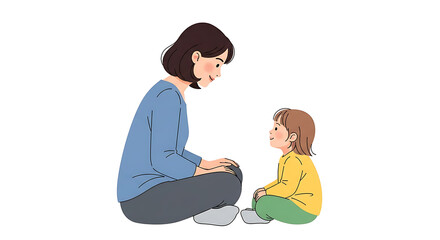 Obraz premium Mother, child sitting, cartoon illustration, family bonding, parenthood