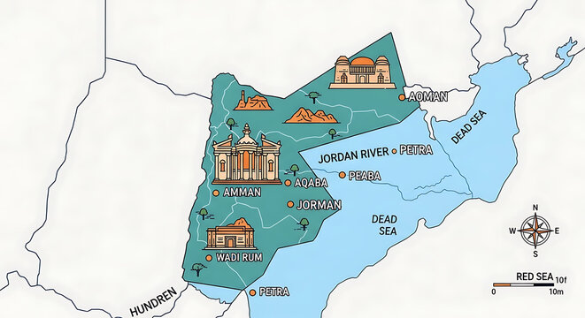 Illustrated map of Somaliland showing major cities and landmarks, with geographical features and a wind rose, perfect for travel guides or educational resources