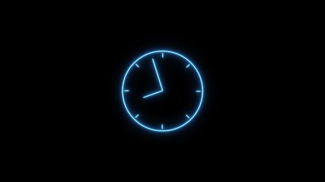 clock icon neon bright 24 hours day fast speed. clock timer neon light royal blue color animation 4k video.