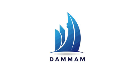 Fototapeta premium Abstract Blue Dammam Logo Depicting City Skyline and Waves.